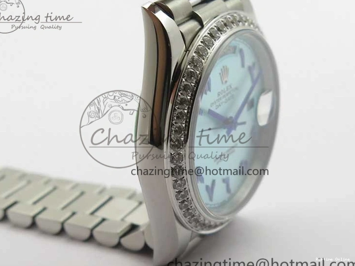 0417 Day Date 40mm SS BP Maker Best Edition Diamond Bezel Blue Dial Arabic Markers On SS Bracelet A Lightweight 2883